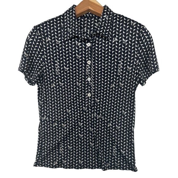 Vintage Fendi Womens Top Sz M 80s Collection Polo Nylon Logo Spell-Out Designer - Picture 1 of 11